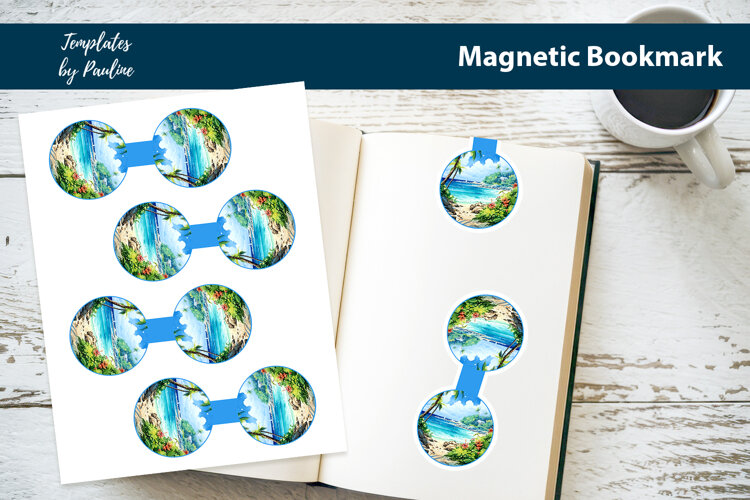 Tropical Beach Round Magnetic Bookmark, Summer Bookmark example image 1