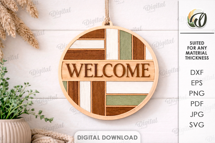 Round Welcome Sign Laser Cut. Door Sign. Wall Decor SVG