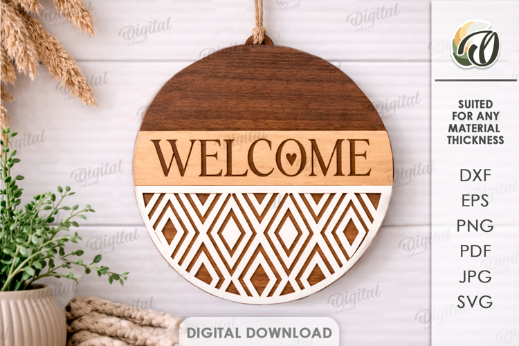 Round Welcome Sign Laser Cut. Door Sign. Wall Decor SVG