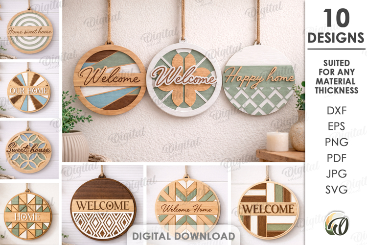 Round Welcome Signs Bundle Laser Cut. Wall Decor SVG