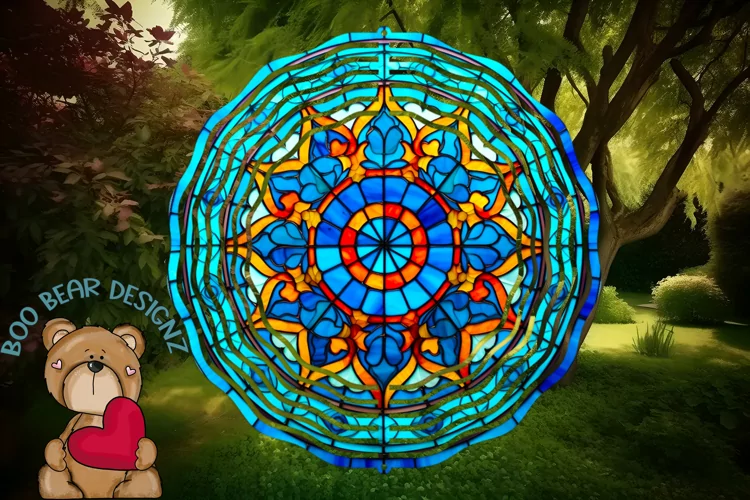 Blue Stain Glass Round Sublimation wind spinner