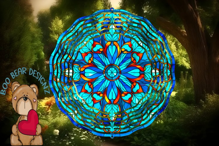 Blue Stain Glass Round Sublimation wind spinner design