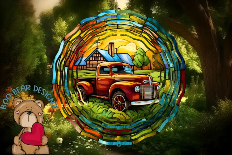 Stain Glass Truck Sublimation Wind Spinner design