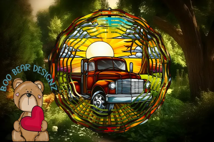 Stain Glass Farm Truck Sublimation Wind Spinner design