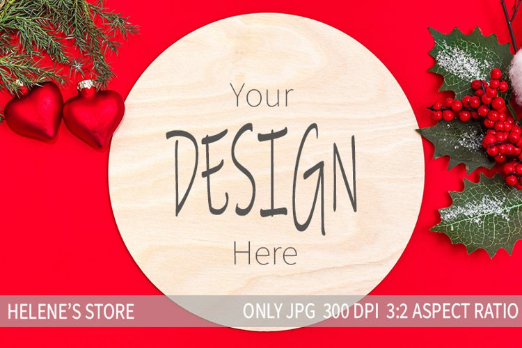 Christmas mockup on red | Round sign mockup| round mockup