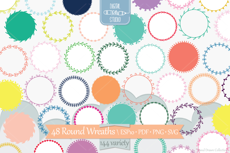 Color Wreaths | Hand Drawn Floral Borders, Frames