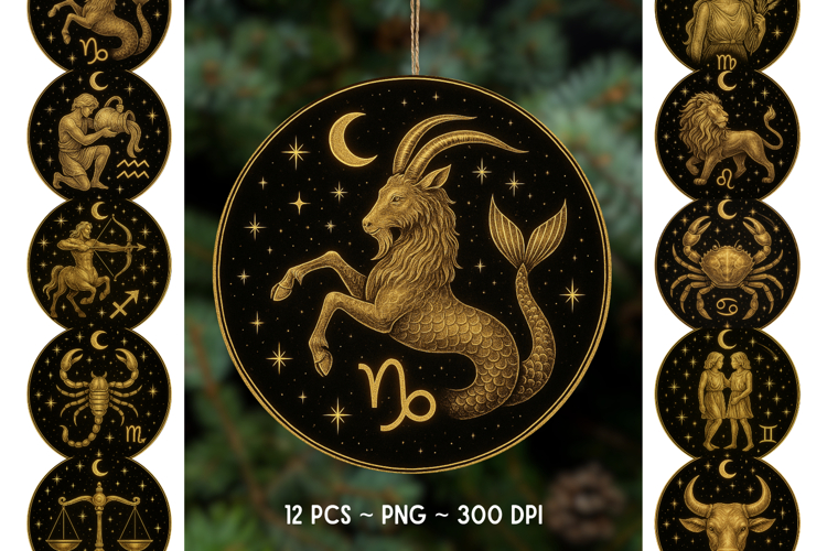Round Zodiac Sublimation Bundle - 12 PNG Designs - Digital