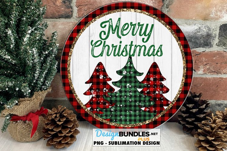 Merry Christmas Plaid Trees and Glitter Round Sublimation