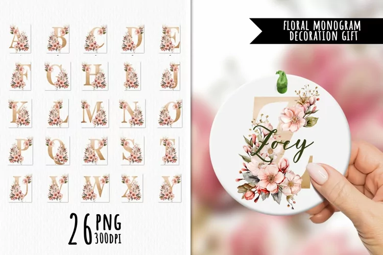 Family Spring Monograms. Floral Latin Alphabet