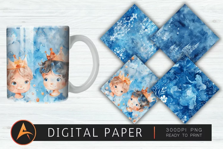 Royal Blue Watercolor Princes Digital Paper