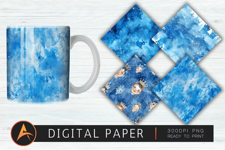 Royal Blue Watercolor Princes Digital Paper