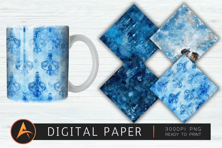 Royal Blue Watercolor Princes Digital Paper pattern