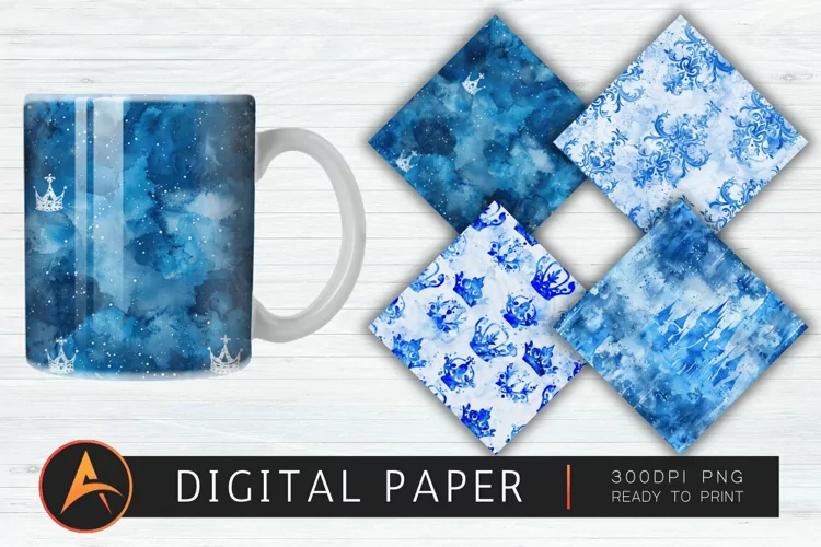 Royal Blue Watercolor Princes Digital Paper PNG