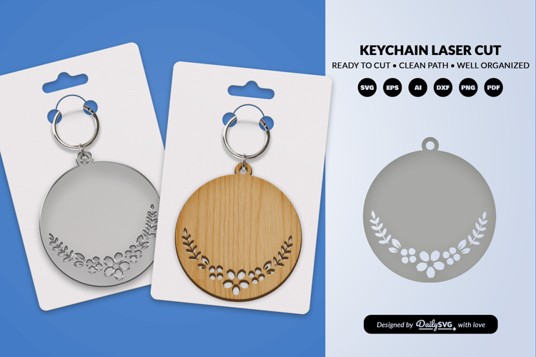 Royal Floral Round Keychain Lasercut