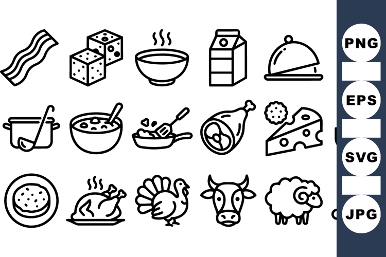 Farm Animals And Food Icon Vector Set Bundle