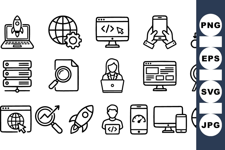 Technology Startup Icon Line Art Vector Set For Web Design