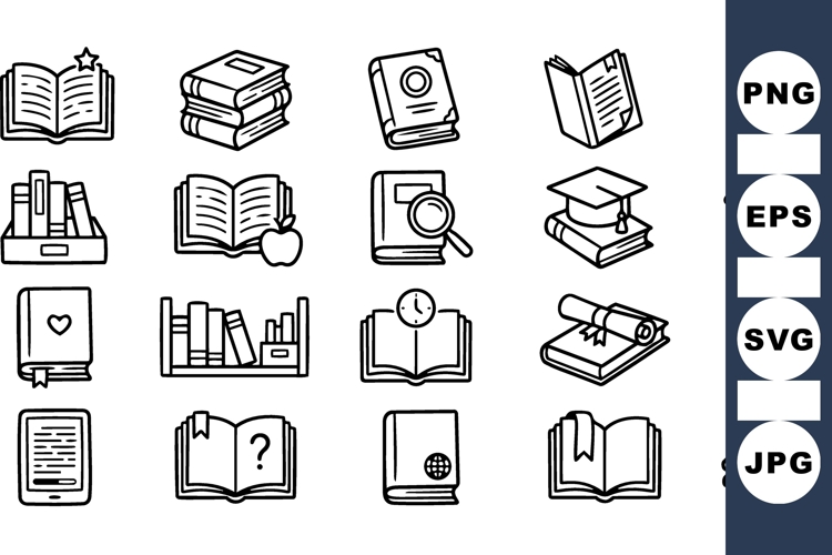 Hand Drawn Book Icons SVG Vector Set for Education