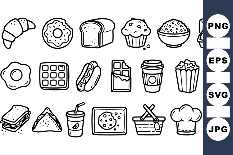 Hand Drawn Breakfast Food Icon Clipart Set