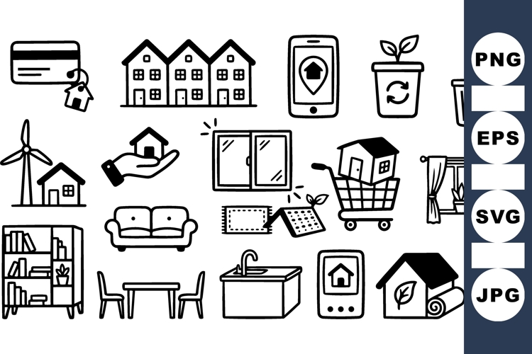 Eco Friendly Home Icon Vector Set For Sustainable Living