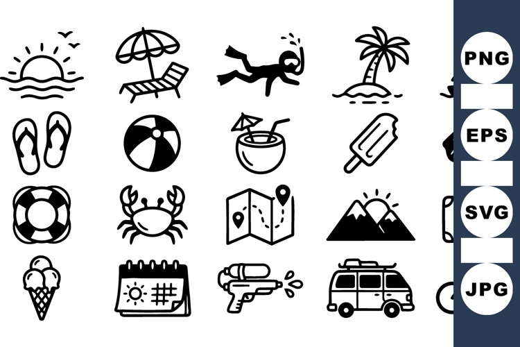 Hand Drawn Summer Travel Icon Set Bundle
