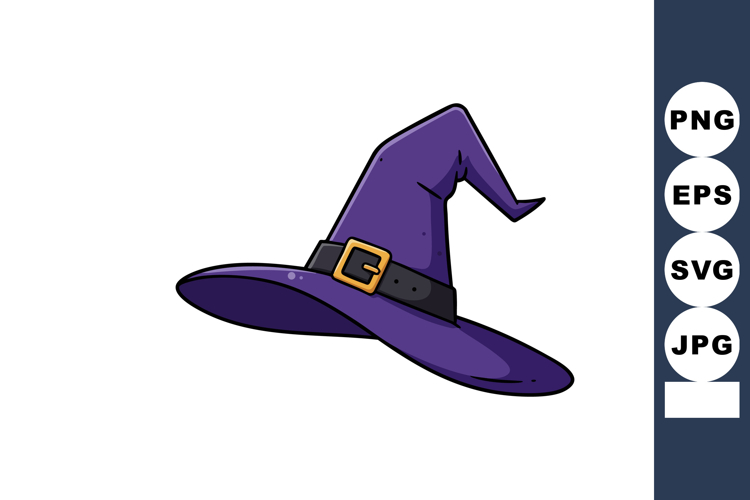 Purple witch hat with black buckle and belt vector illustrat