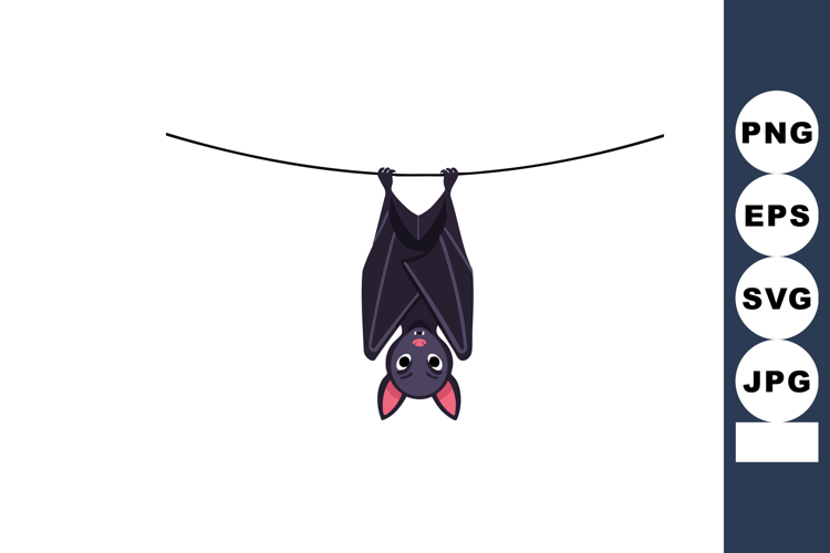 Cute black bat hanging upside down on wire vector illustrati
