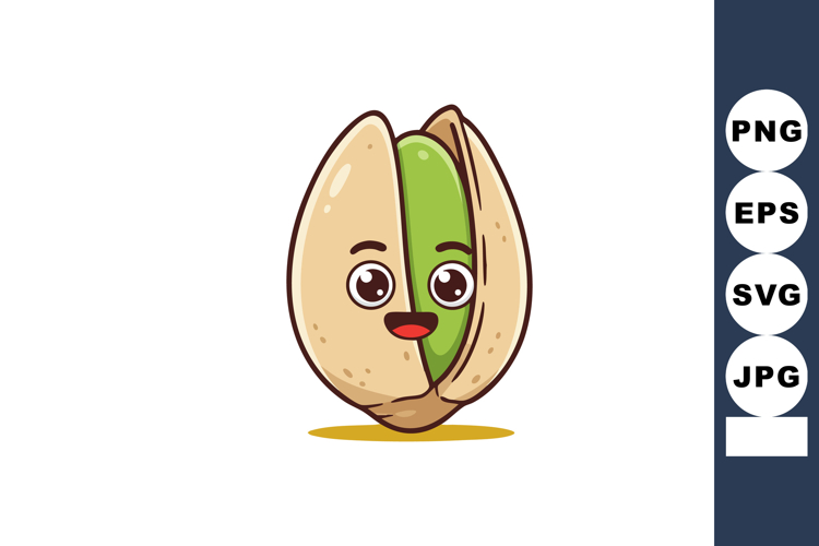 Cute smiling pistachio nut with cartoon face and shell vecto