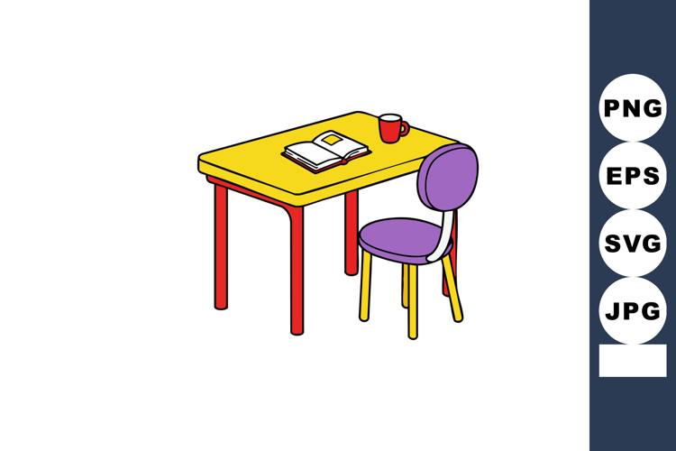 Yellow table with open book and red coffee cup beside purple