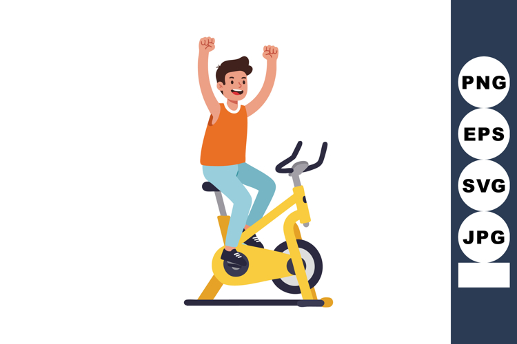 Young man exercising on yellow indoor stationary bike with r