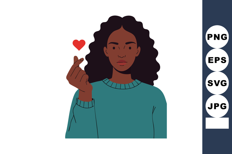 African American woman making finger heart gesture expressin