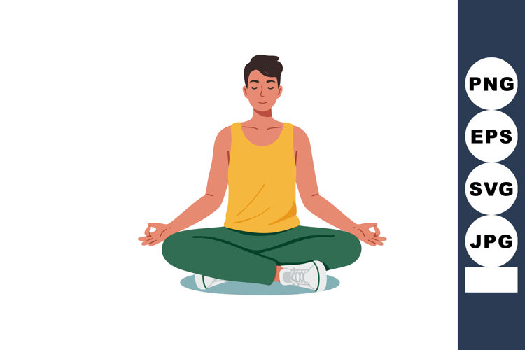 Man Meditating in Cross Legged Pose Wearing Yellow Tank Top