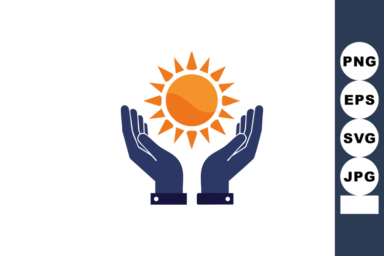 Hands holding radiant sun symbol representing energy care an