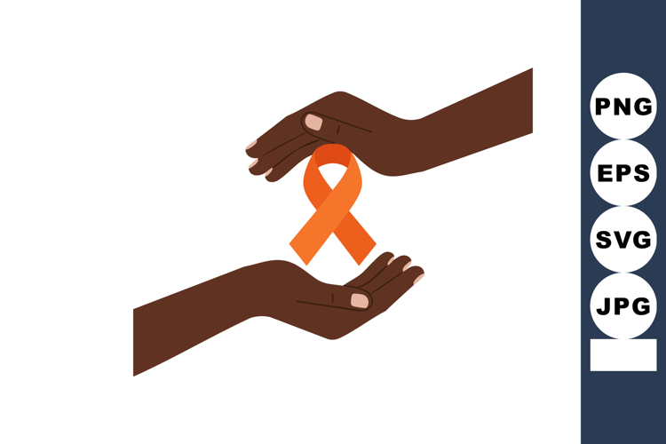 Hands holding orange awareness ribbon symbolizing support an