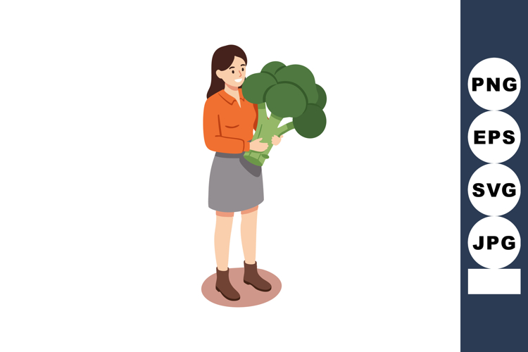 Woman holding large fresh broccoli healthy vegetable concept