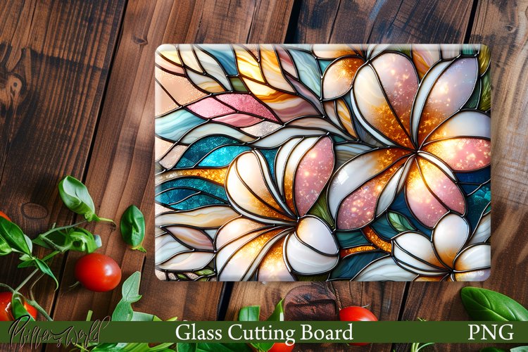 Glass Cutting Board Design | Golden Flowers PNG