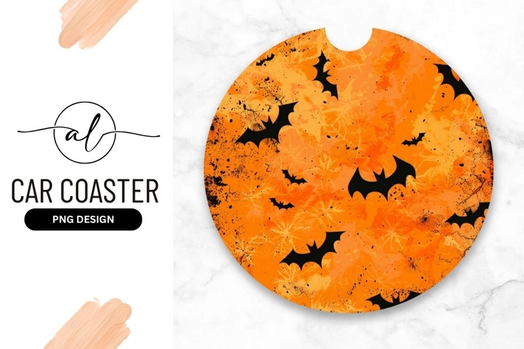 Halloween Orange Bats Round Car Coaster Png