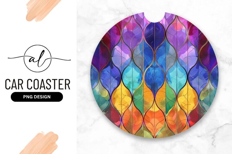 Abstract Colorful Leaves Pattern Round Car Coaster example image 1