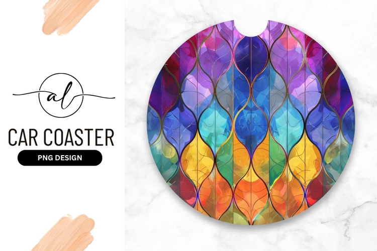 Abstract Colorful Leaves Pattern Round Car Coaster