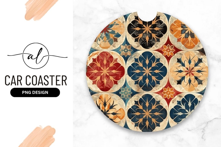 Floral Pattern Round Car Coaster Design