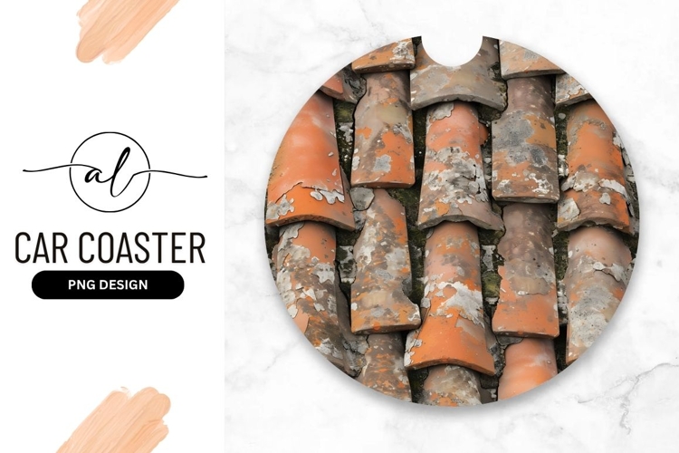 Old Weathered Roof Tiles Round Car Coaster Png