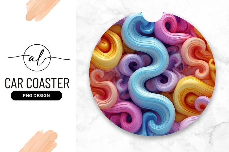 Colorful Swirls Abstract Round Car Coaster Png