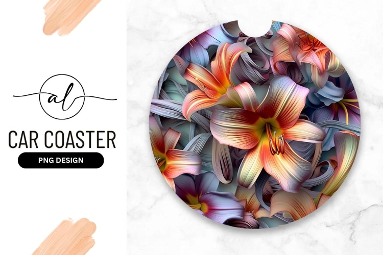 Abstract Lilies Floral Design Round Car Coaster