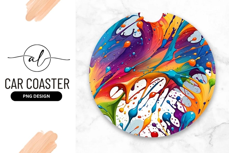 Colorful Paint Splatter Abstract Round Car Coaster
