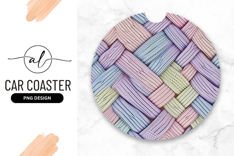 Pastel Woven Texture Round Car Coaster Png