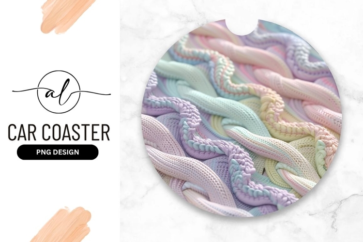 Pastel Braided Knit Round Car Coaster Png