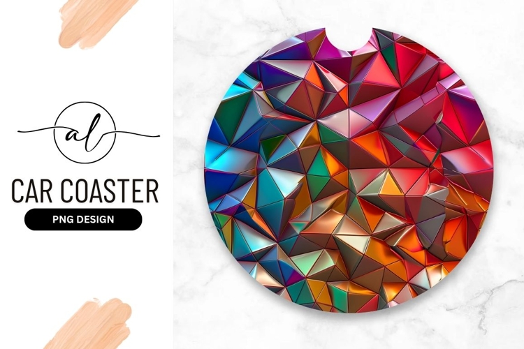 Colorful Polygonal Round Car Coaster Png Image