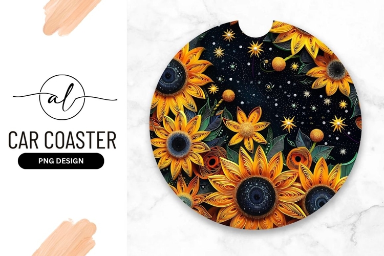 Sunflowers And Stars Round Car Coaster Png