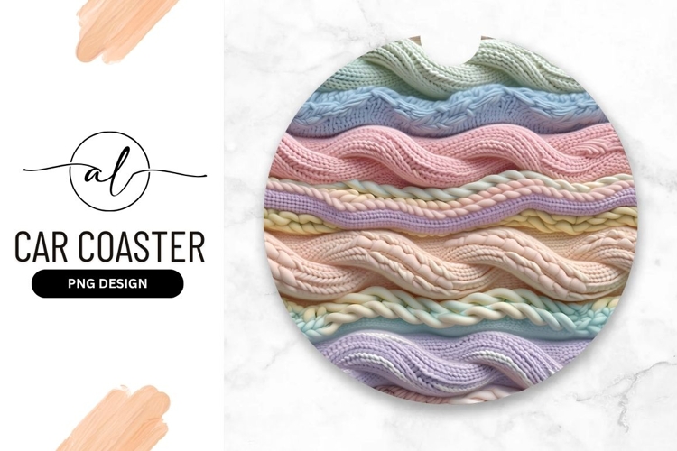 Pastel Knit Texture Round Car Coaster Png