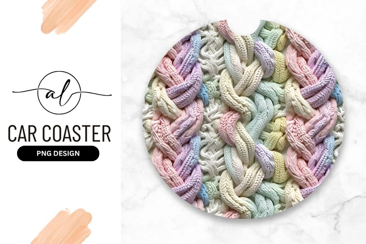 Pastel Braided Cables Abstract Round Car Coaster