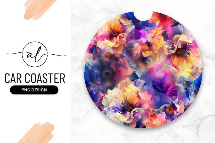 Watercolor Flower Arrangement Round Car Coaster Design